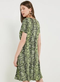 Snake Print  Short Sleeve Midi Dress Green - v1558525879/N23085441A_2