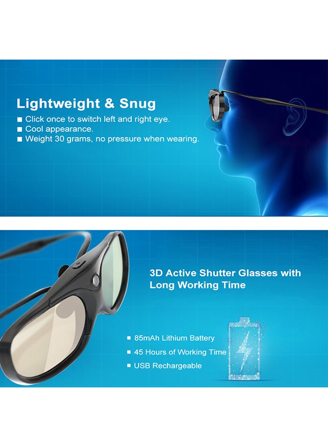 Generic 3D Active Shutter Bluetooth Glasses Black  - Image 2