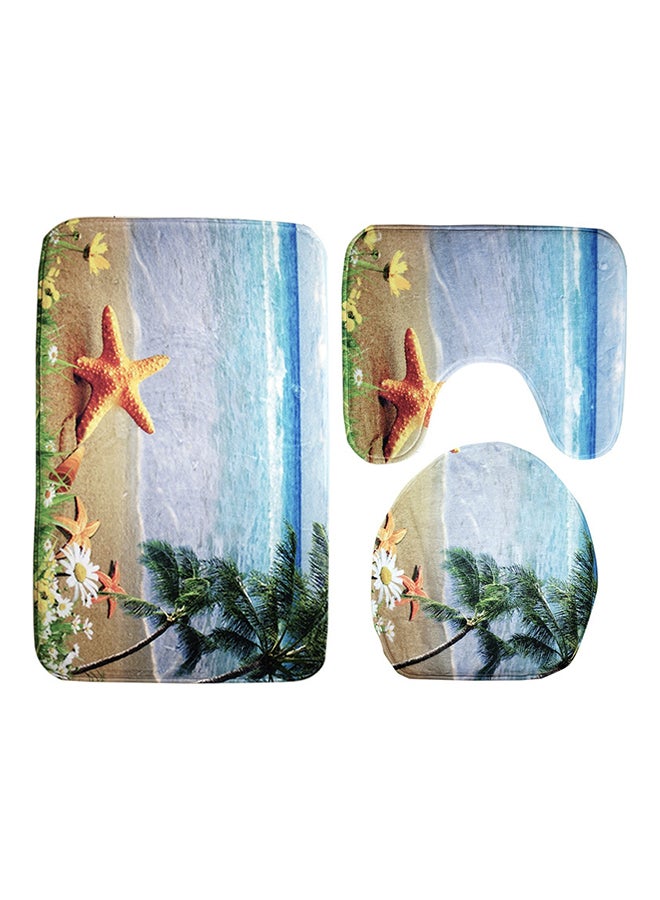 3-Piece Starfish Shell Pattern Bath Mat Multicolour One Size - Image 1