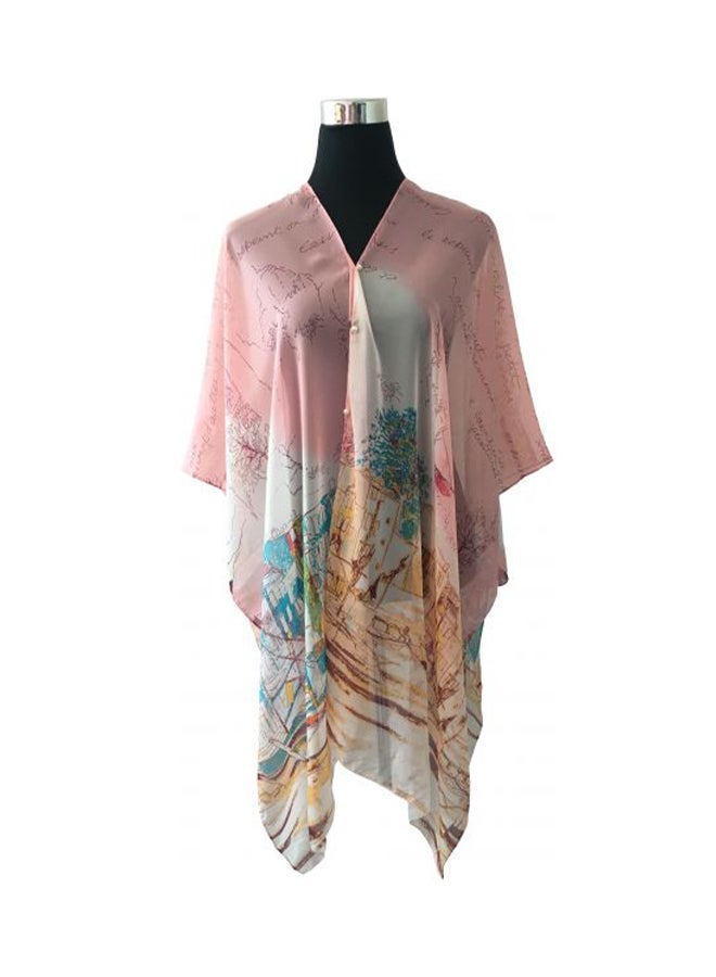 Cuts & Fits Printed Casual Wrap Cape Peach - Image 1