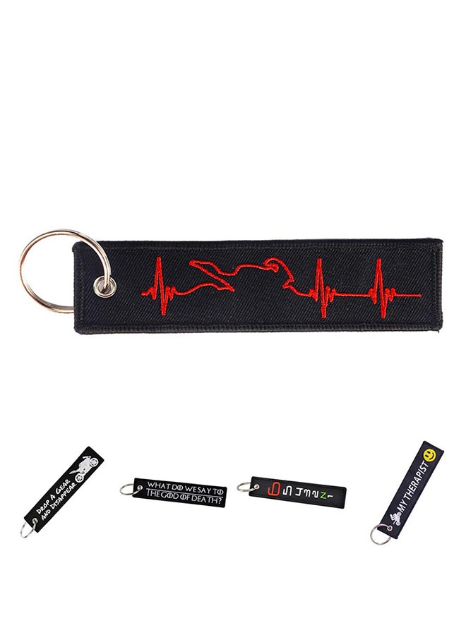 بلولانز سلسلة مفاتيح بتصميم شريط من القماش المطرز أسود/أحمر - Image 2