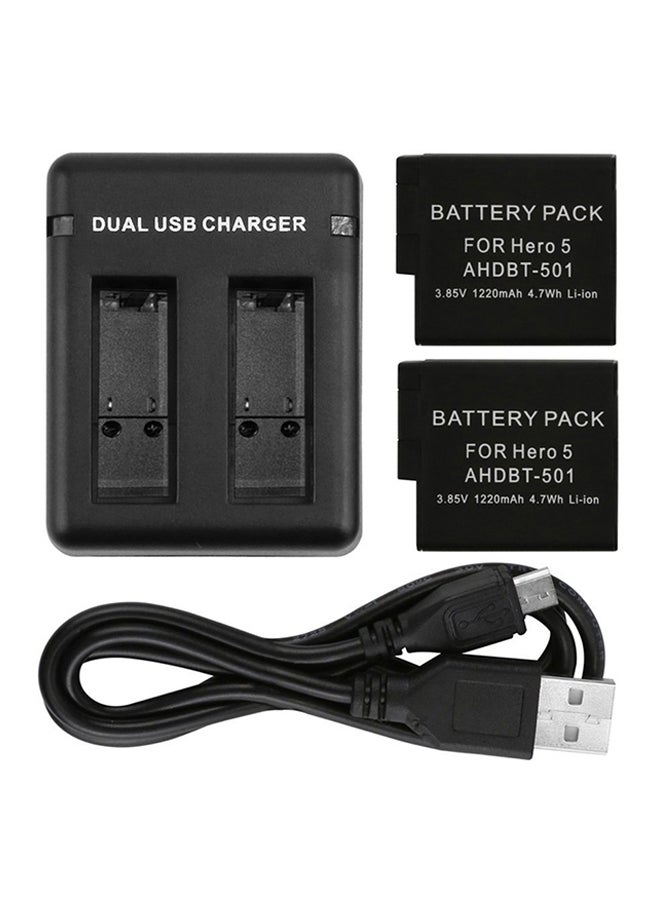 ماركة غير محددة شاحن بطارية USB مع منفذ شحن مزدوج وكابل USB لكاميرات جو برو هيرو 5\6 أسود  - Image 1