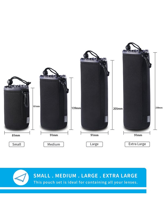 OUTAD 4 Piece Protective Neoprene Pouch Set For DSLR Camera Lens Black - Image 2