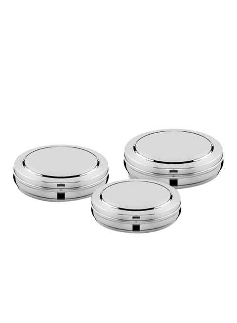 Set Of 3 Round Sleek Candy Box Silver Set Of 3