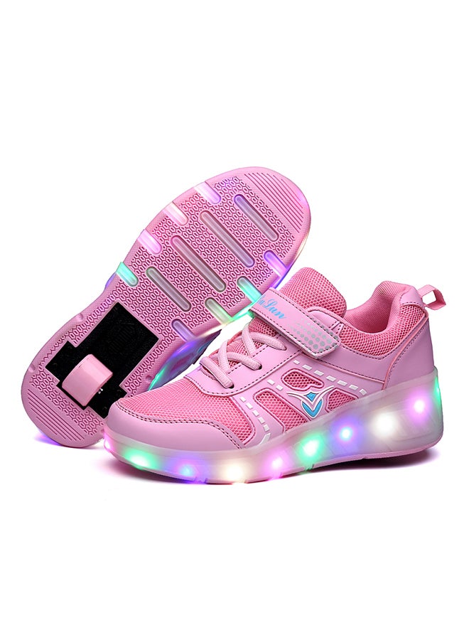 Cool Baby - LED Hook And Loop Low Top Skate Shoes With Wheel Pink - Image 1