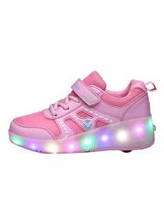 LED Hook And Loop Low Top Skate Shoes With Wheel Pink
