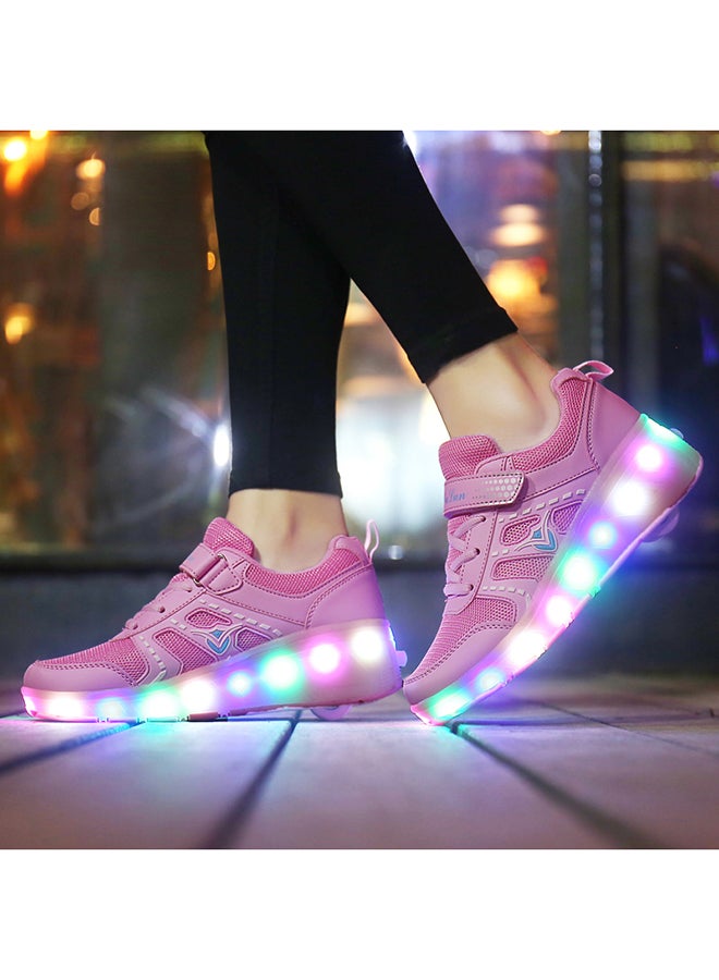 Cool Baby - LED Hook And Loop Low Top Skate Shoes With Wheel Pink - Image 1