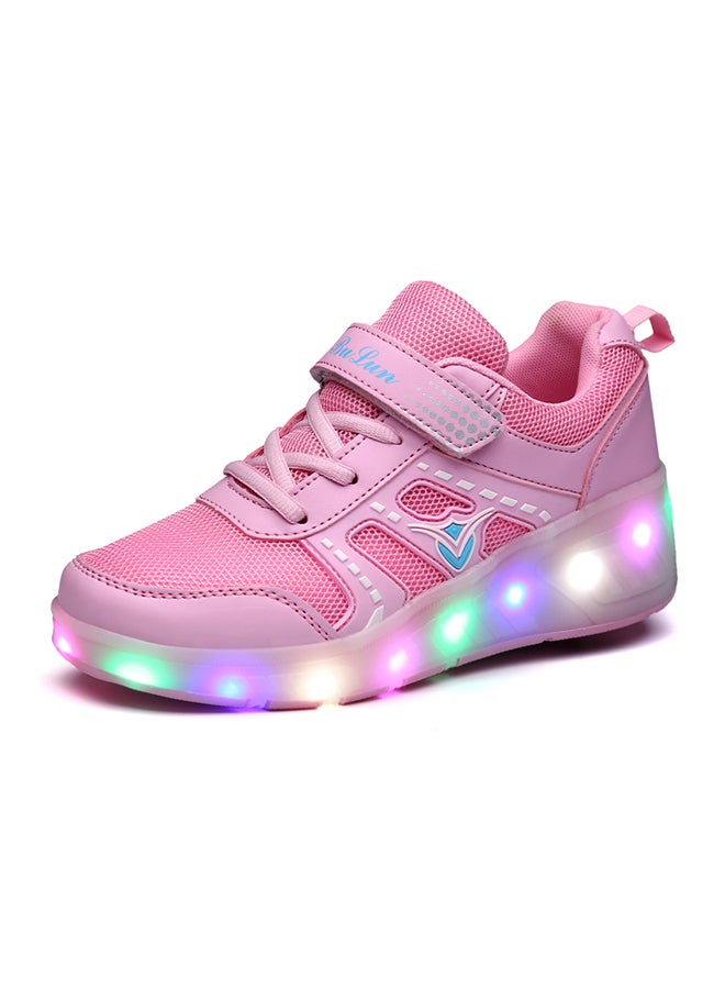 Cool Baby - LED Hook And Loop Low Top Skate Shoes With Wheel Pink - Image 1