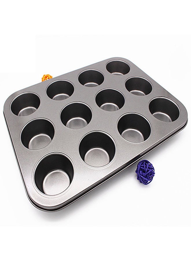 12 Cup Carbon Steel Muffin Baking Pan Grey 26x22x3cm - Image 1