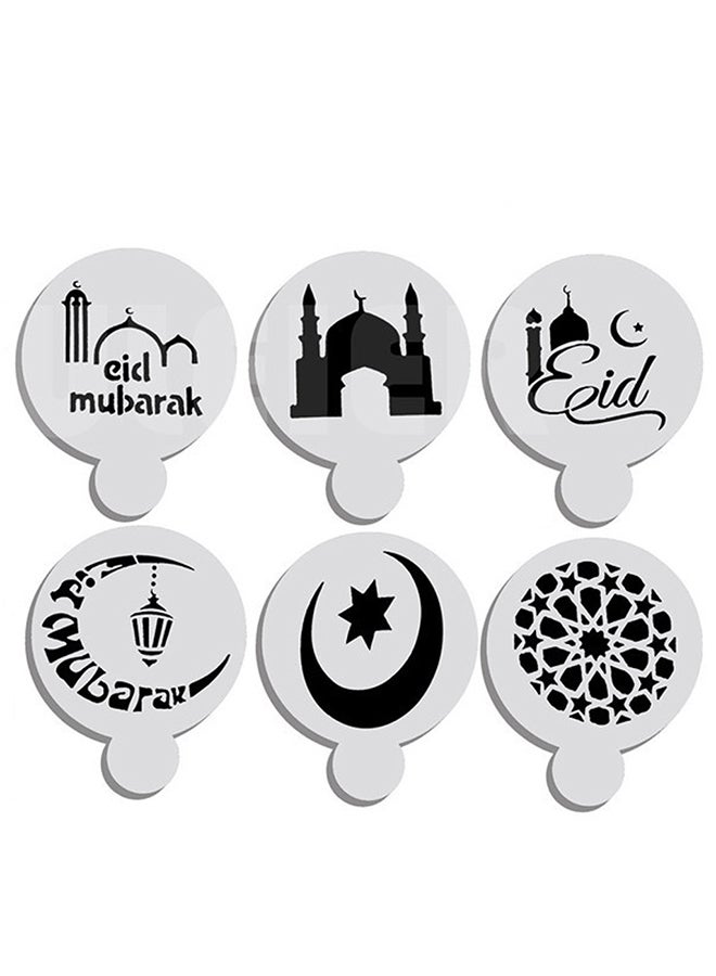 6-Piece Ramadan Mubarak Festival Cake Top Stencil Decorating Star Mold Moon White 7*7*2cm - Image 1