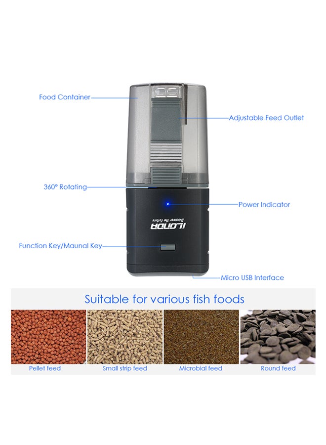 إيلوندا جهاز تغذية السمك أوتوماتيكي مع منفذ قابل للتعديل ويمكن التحكم به من خلال التطبيق والصوت ويتوافق مع أليكسا أسود 20x7x7.5Ø³Ù†ØªÙŠÙ…ØªØ± - Image 2