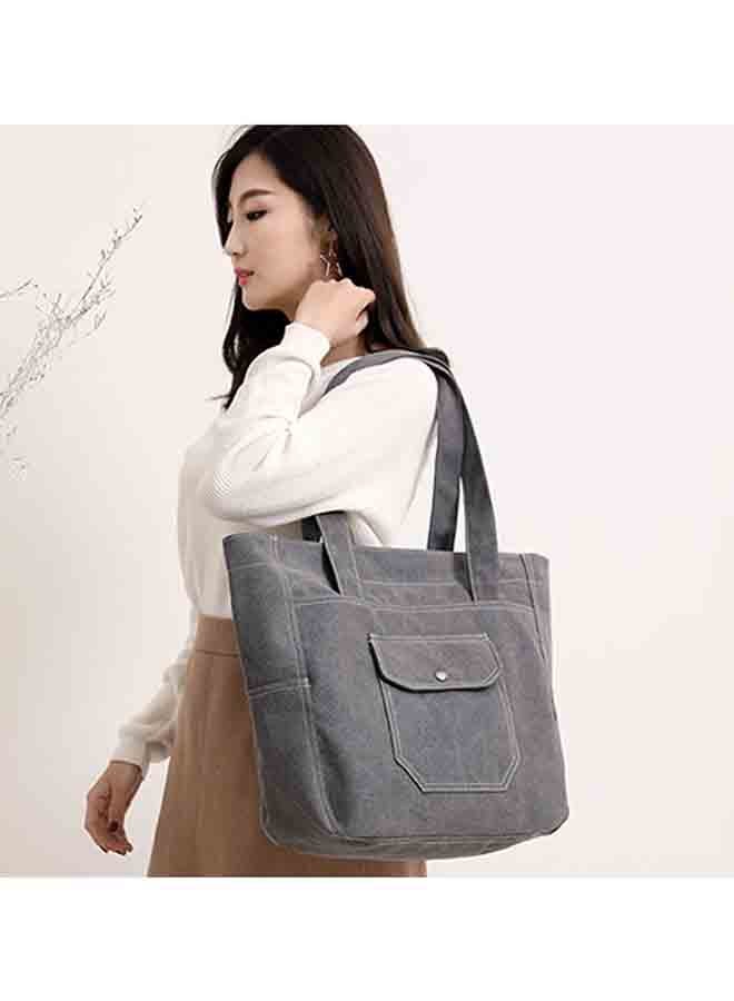 Generic - Solid Pockets Zipper High Large Capacity Multifunction Shoulder Bag Grey - Image 1