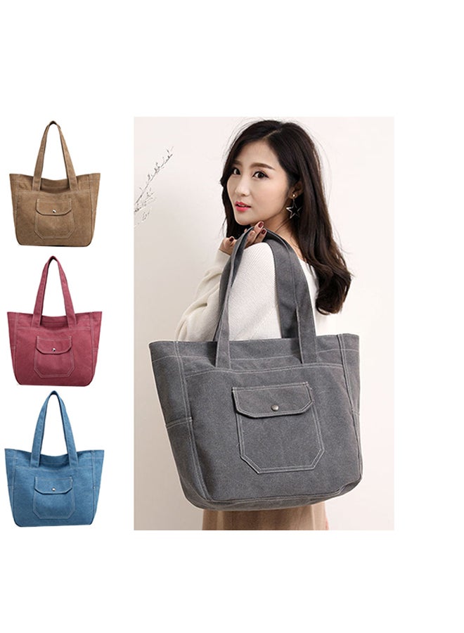Generic - Solid Pockets Zipper High Large Capacity Multifunction Shoulder Bag Grey - Image 1