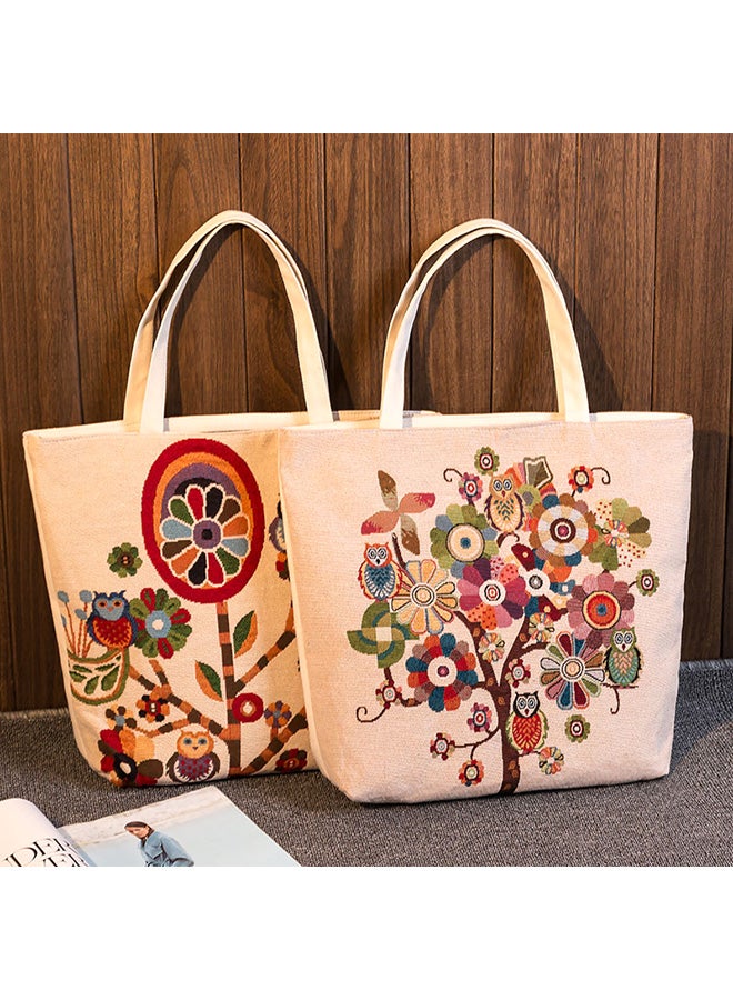 Generic - Canvas Animal Floral Embroidery Jacquard Casual Shoulder Bag Multicolour - Image 1