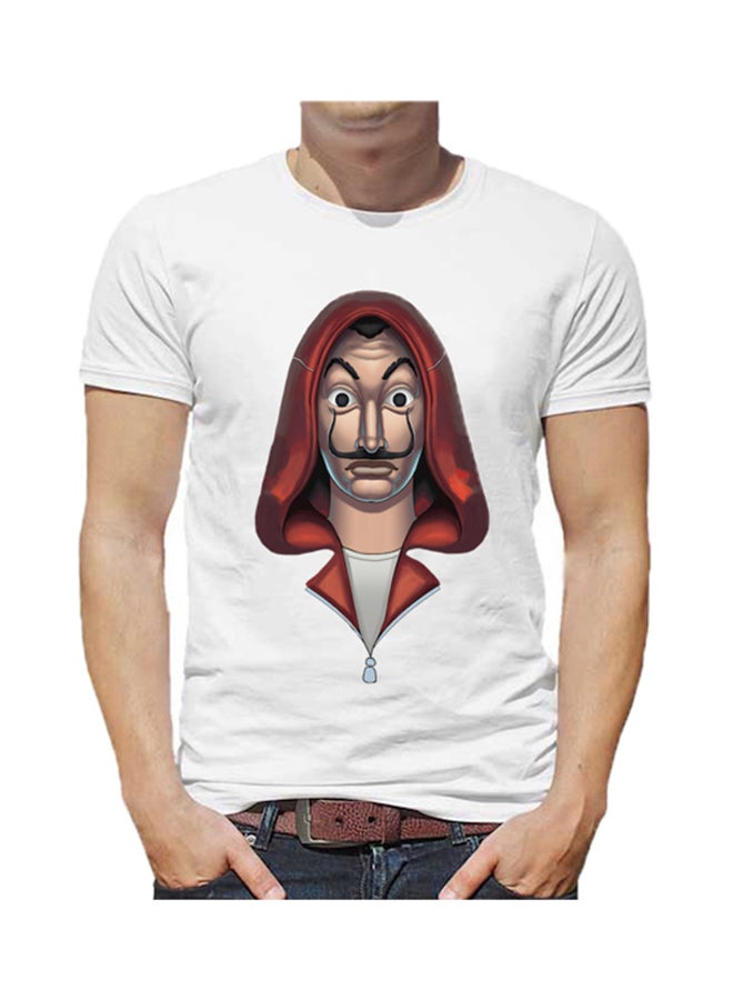 أتيك تيشيرت بأكمام قصيرة مطبوع عليه رسم قناع وجه لا كاسا دي بابل أبيض - Image 2