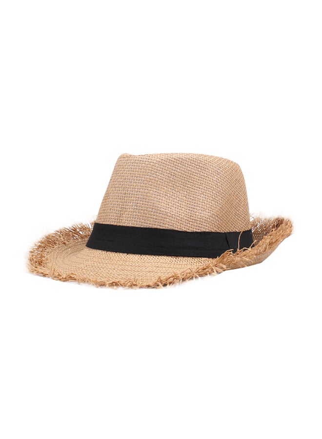 Straw Fedora Raw Brim Fringing Hat Light Brown