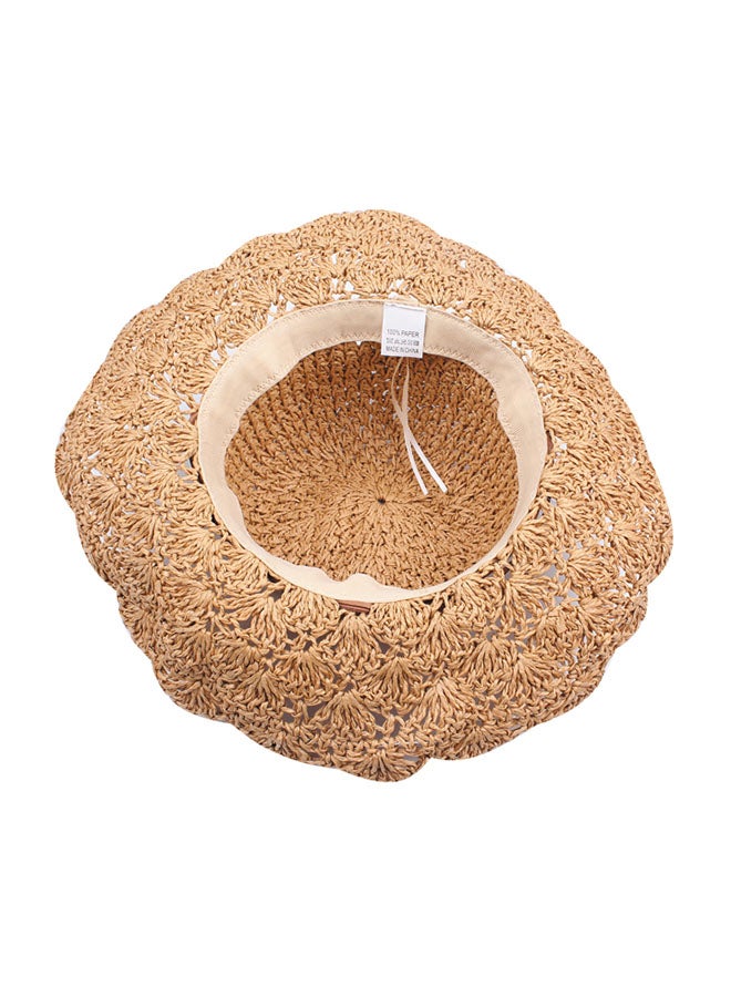 Crochet Straw Hat Light Brown - Image 3