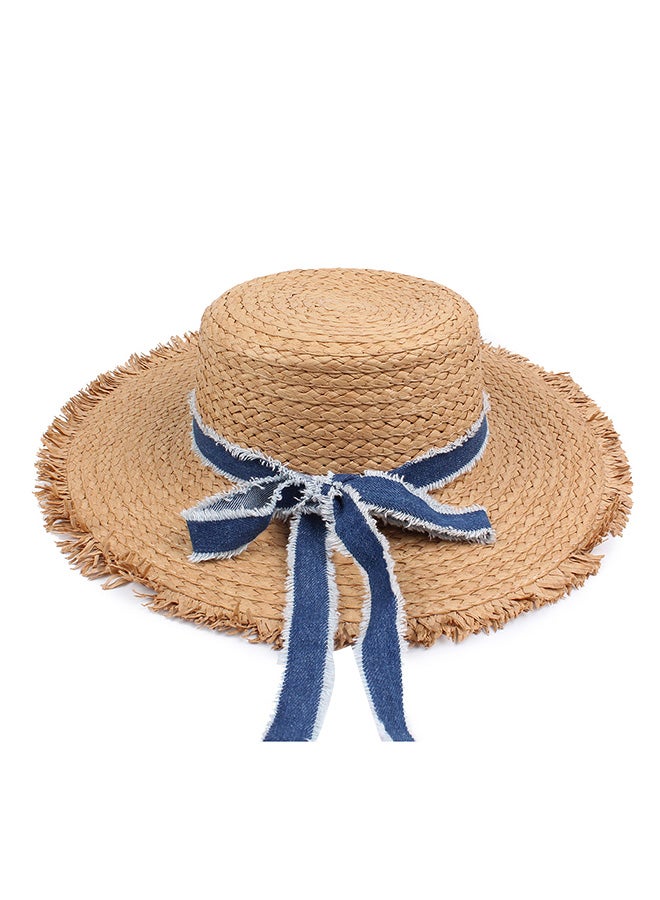Bowknot Straw Hat Light Brown - Image 1
