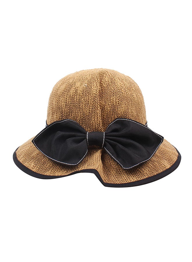 Bowknot Straw Hat Light Brown - Image 1