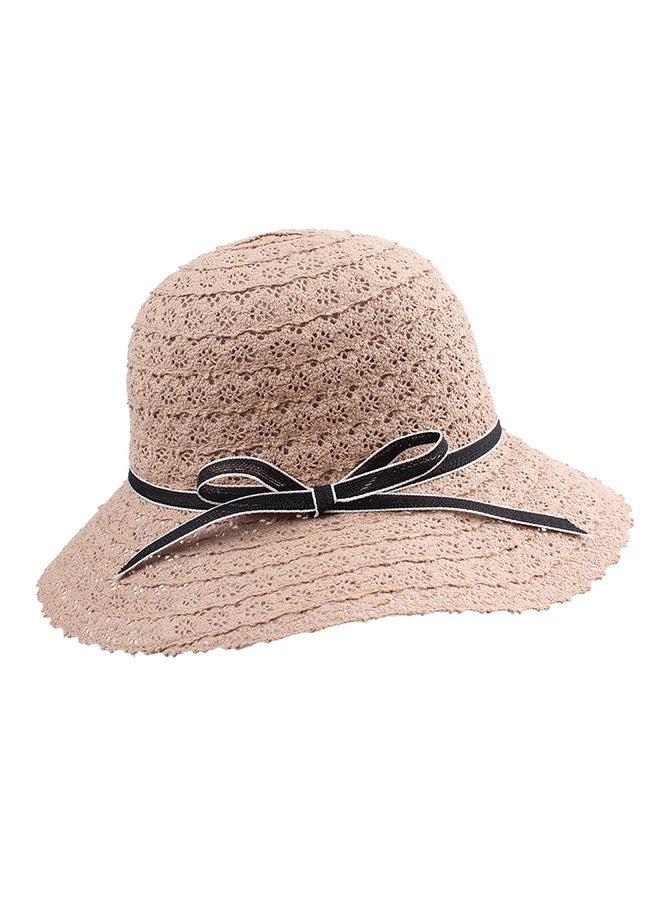 Straw Hat With Ribbon Bow Beige - Image 1