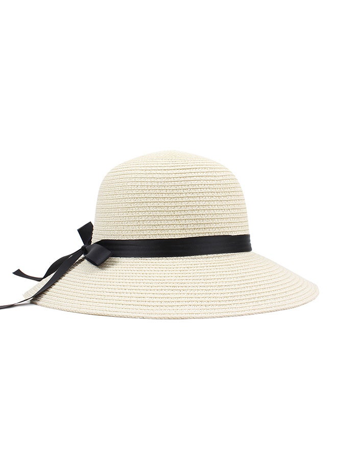 Straw Hat With Ribbon Bow White