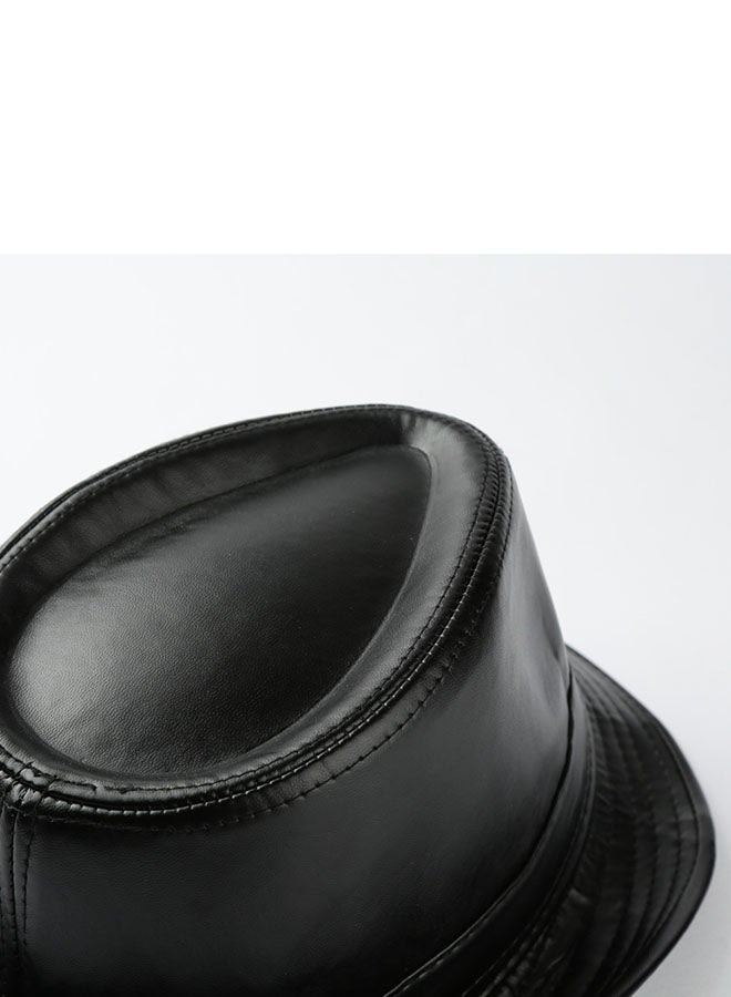PU Leather Fedora Hat Black - Image 2