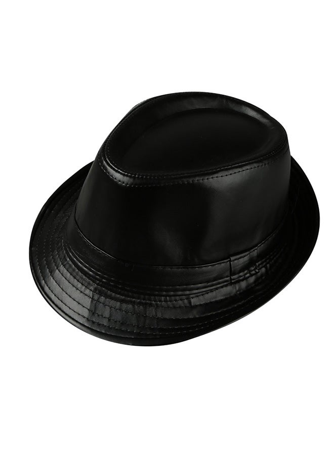 PU Leather Fedora Hat Black - Image 1