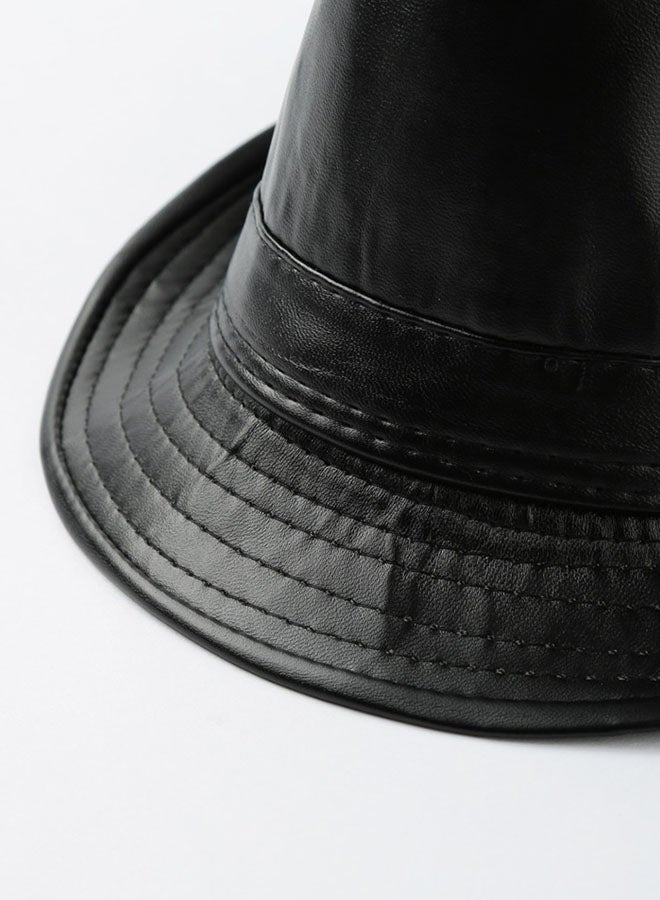 PU Leather Fedora Hat Black - Image 3
