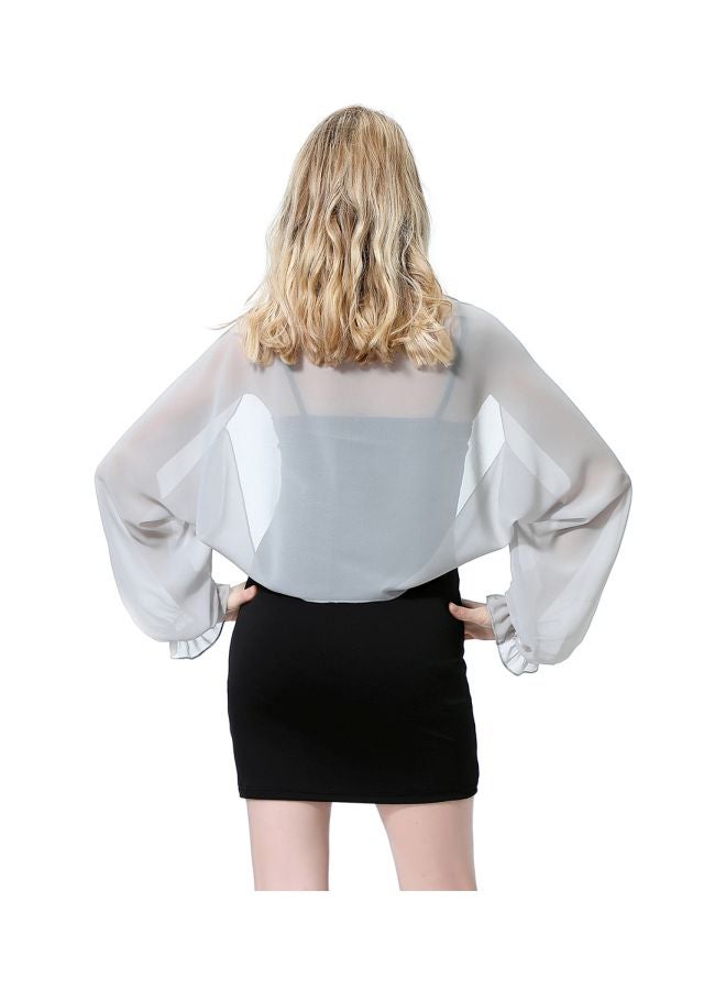 شاربدو بلوزة كم طويل رمادي فاتح - Image 3