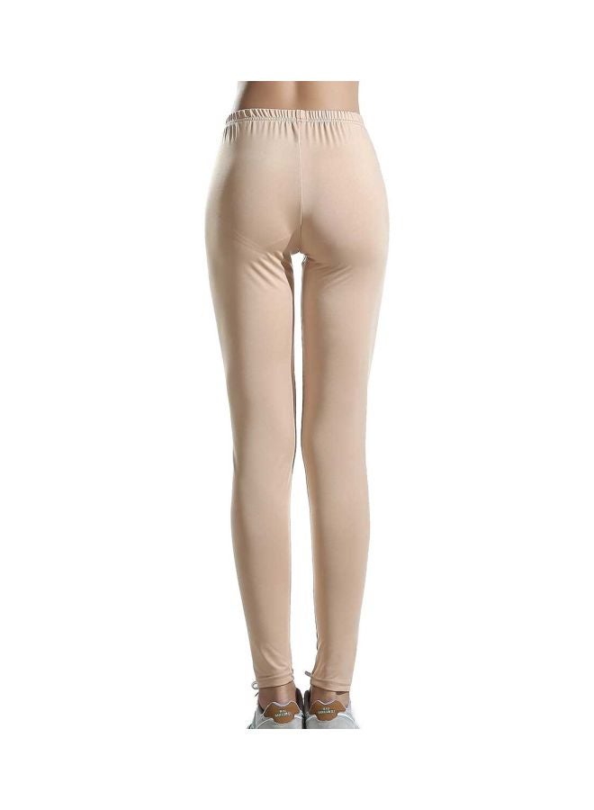 Sharpdo - Solid Pattern Casual Leggings Beige - Image 1