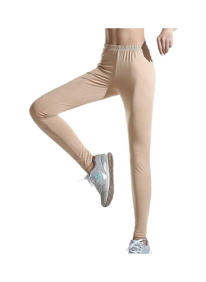 Sharpdo - Solid Pattern Casual Leggings Beige - Image 1