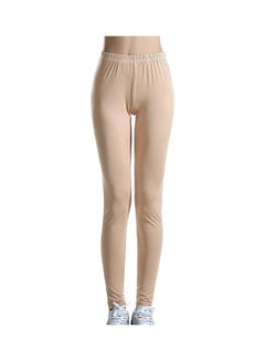 Solid Pattern Casual Leggings Beige