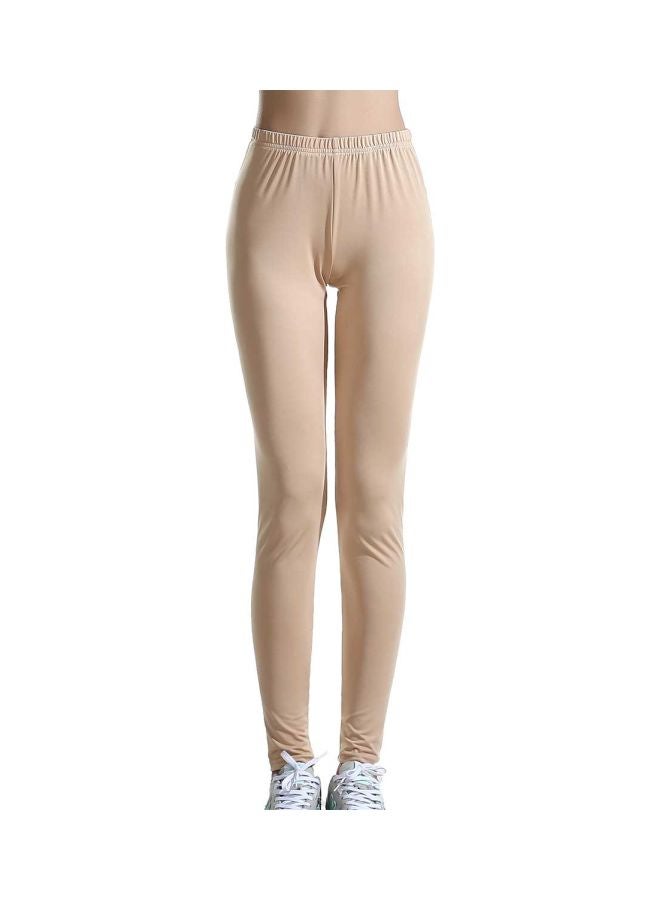 Sharpdo - Solid Pattern Casual Leggings Beige - Image 1