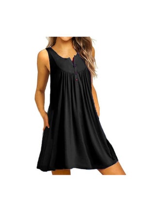 Solid Pattern Beach Wear Mini Dress Black - v1558690890/N26059695V_1