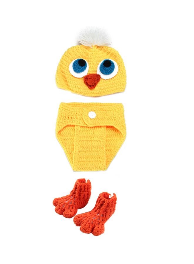 شاربدو طقم زي دجاج محبوك من الكروشيه من 3 قطع أصفر/ أبيض/ برتقالي - Image 1