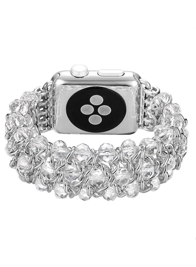 ISank Elasticized Crystal Strap Replacement Band for Apple Watch Series 1/2/3/4 38mm/40mm White - Image 2
