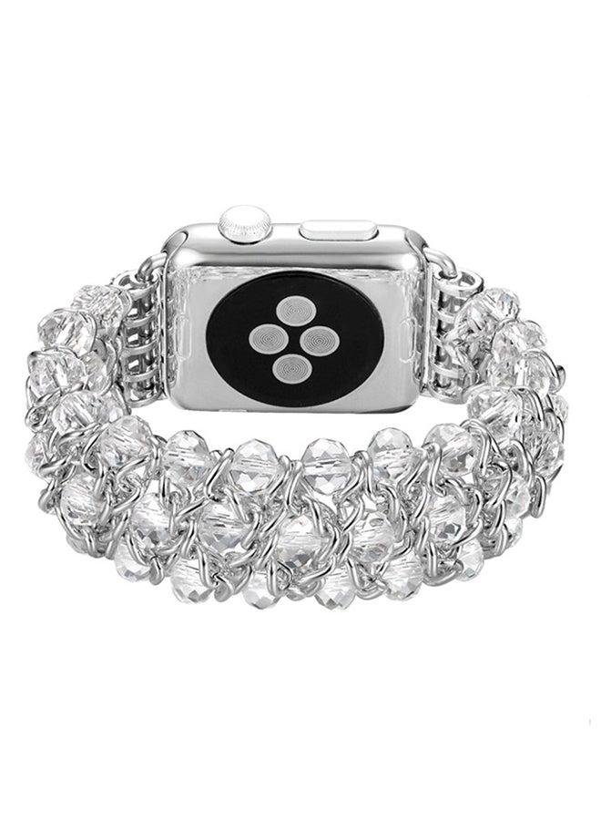 ISank Elasticized Crystal Strap Replacement Band for Apple Watch Series 1/2/3/4 42mm/44mm White - Image 2