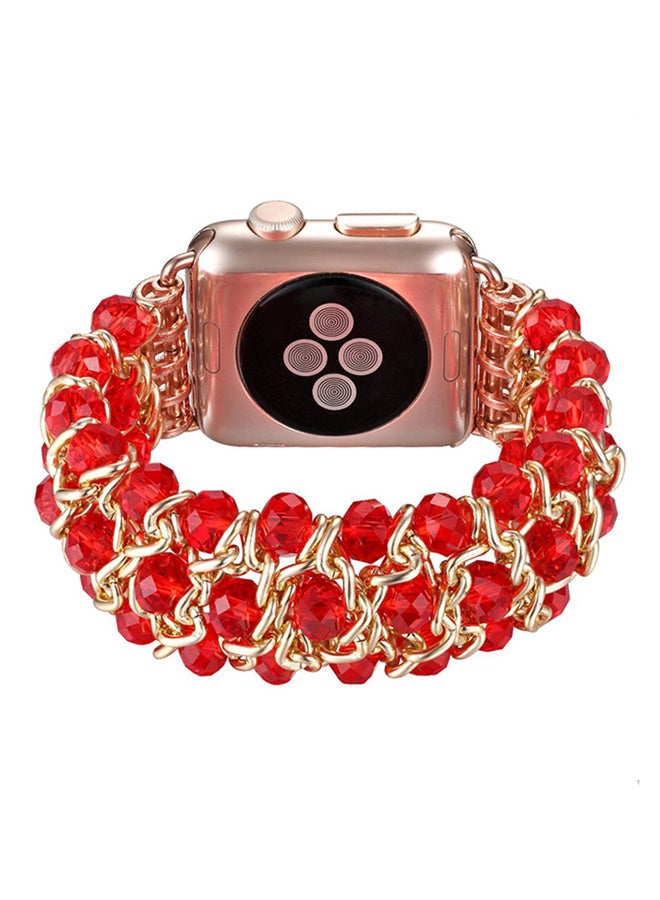 ISank Elasticized Crystal Strap Replacement Band for Apple Watch Series 1/2/3/4 42mm/44mm Red - Image 2