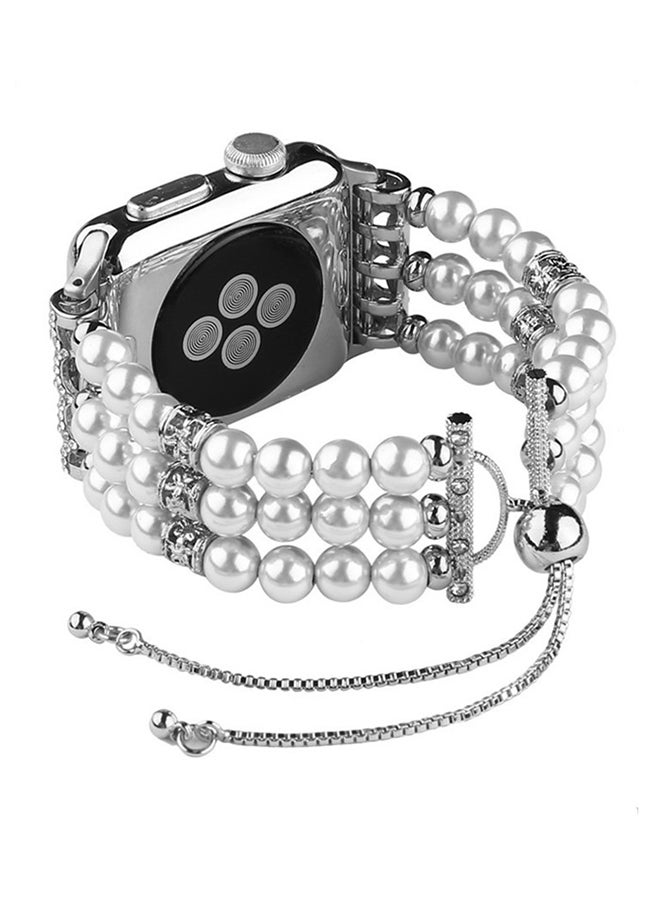 ISank Beaded Strap Replacement Band for Apple Watch Series 1/2/3/4 42mm/44mm Silver - Image 2