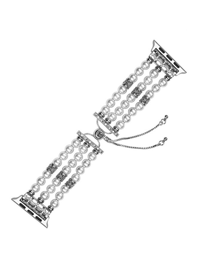 ISank Beaded Strap Replacement Band for Apple Watch Series 1/2/3/4 42mm/44mm Silver - Image 1