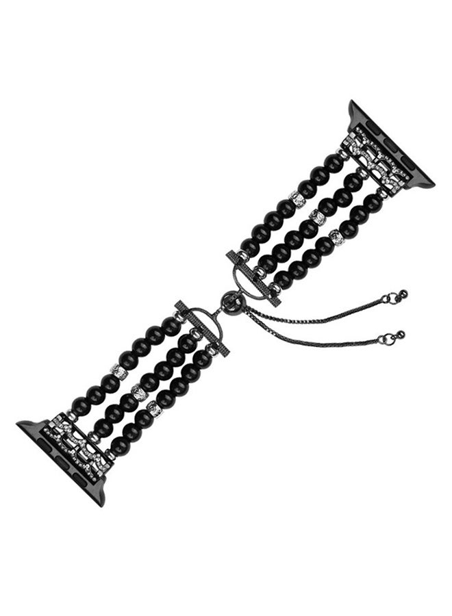 ISank Beaded Strap Replacement Band for Apple Watch Series 1/2/3/4 38mm/40mm Black - Image 1