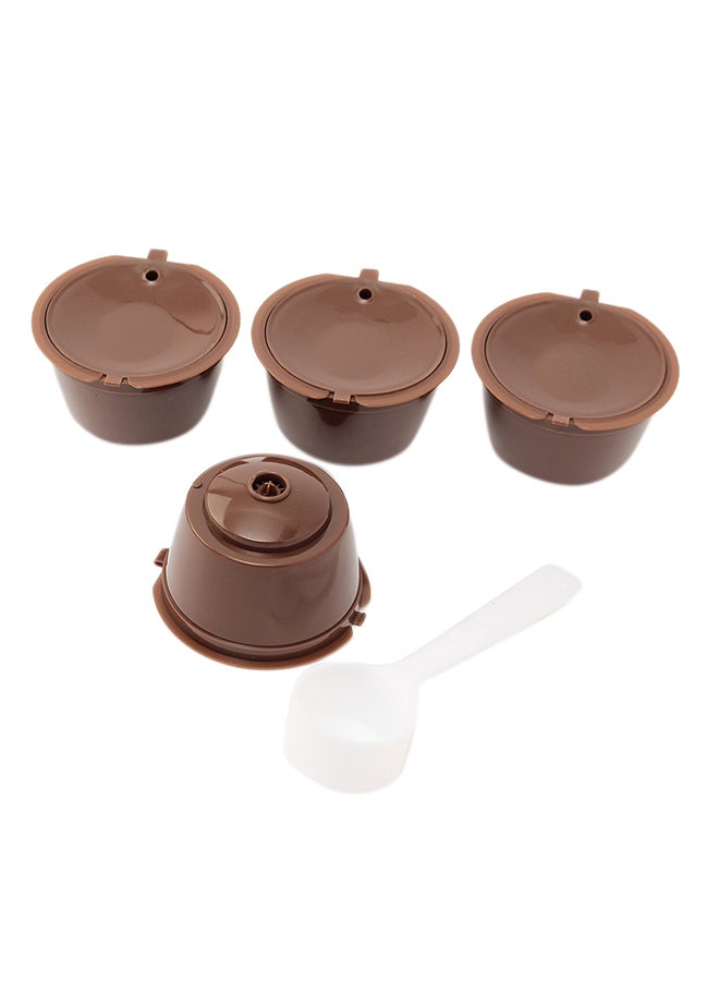 Mrosaa 5 Piece Set Reusable Coffee Capsule Cup Coffee Filter For Dolce Gusto Machine Plastic Spoon Brown 45grams