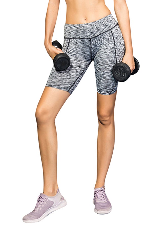 Generic - Stretchable High Waist Yoga Short Pants Light Grey - Image 1