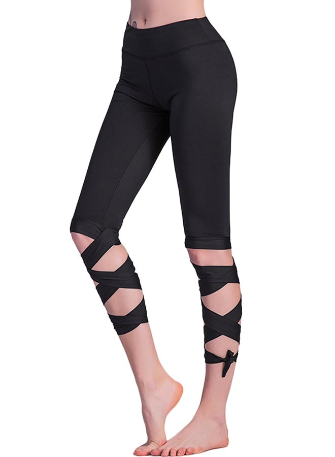 Lace Up Ballet Dancing Leggings Black - Image 3