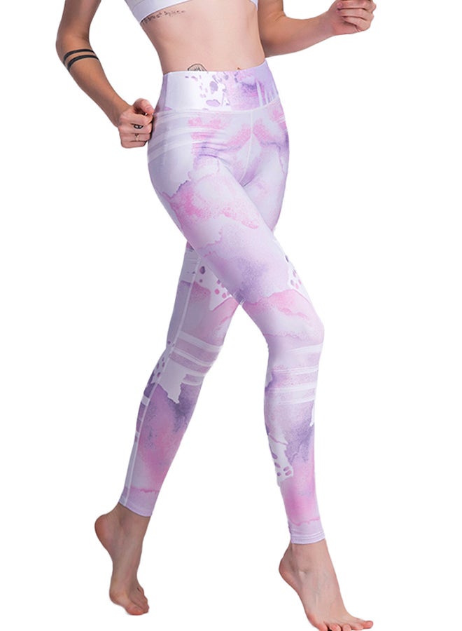 Generic - Stretchable Printed Bodycon Pants Pink - Image 1