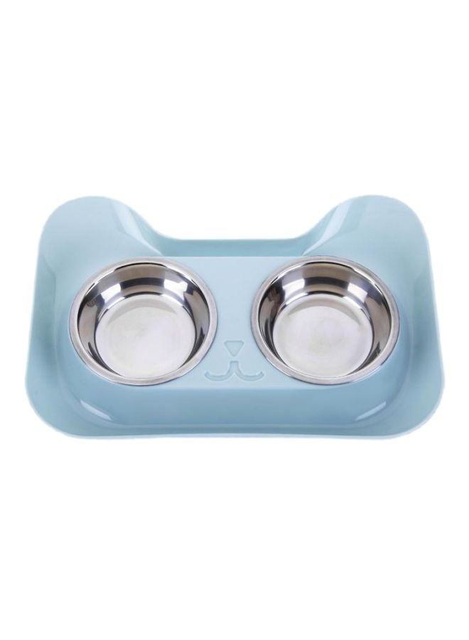 2-Piece Pet Food Bowl Silver/Blue - Image 1