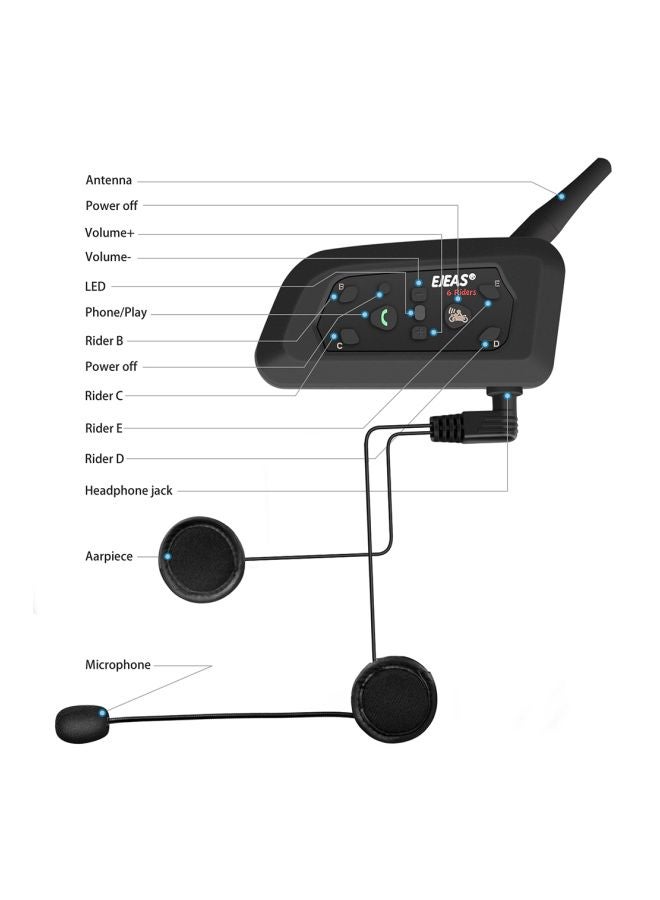 EJEAS - 2-Piece Bluetooth Motorcycle Helmet Intercom Headset Black - Image 1