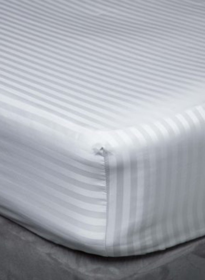 Kingtex 300 Thread Count Long Lasting Luxurious Ultra Soft Light Weight Easy Wash Wrinkle Less Satin Finish Striped Bed Sheet King Cotton White 200x200cm 
