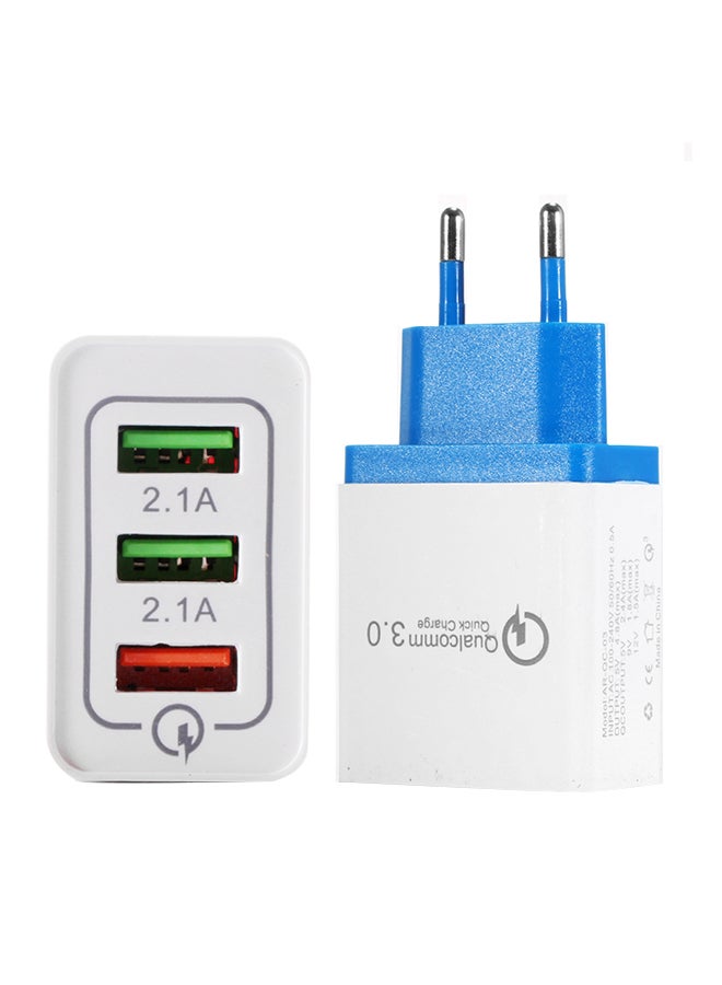 ماركة غير محددة شاحن محمول للسفر بثلاثة منافذ USB للهواتف الذكية وأجهزة التابلت أزرق  - Image 1