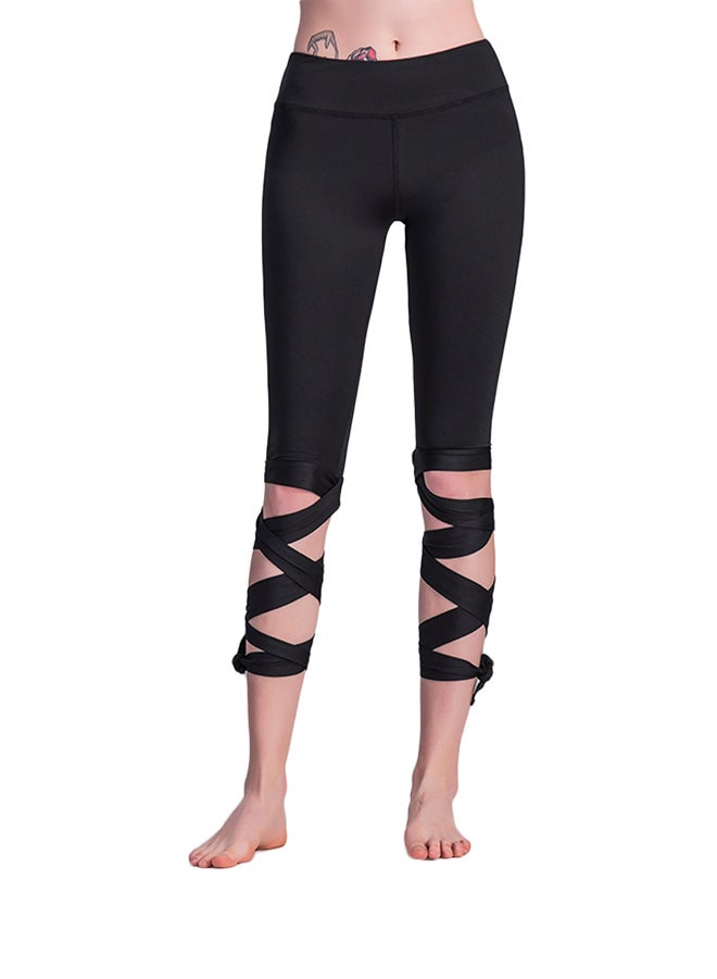 Lace Up Ballet Dancing Leggings Black - Image 1